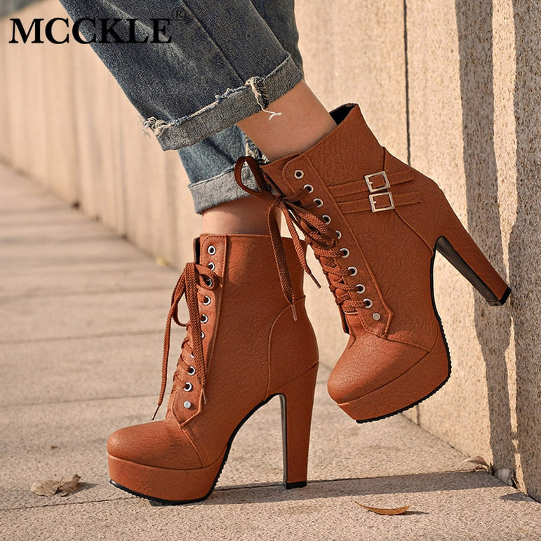 Cute Platform High Heels Female Lace Up Boot