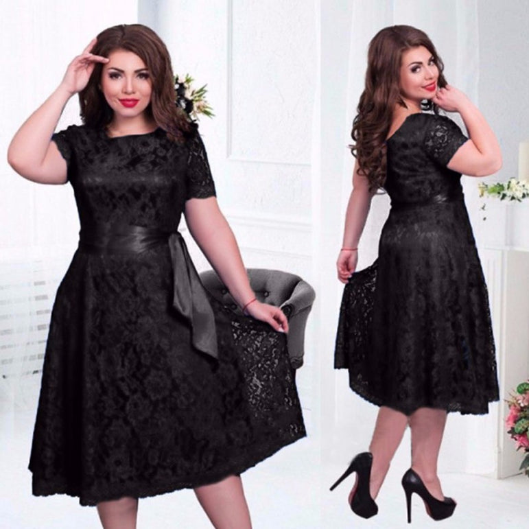 Lace Elegant Lady Short Sleeve Casual Dress