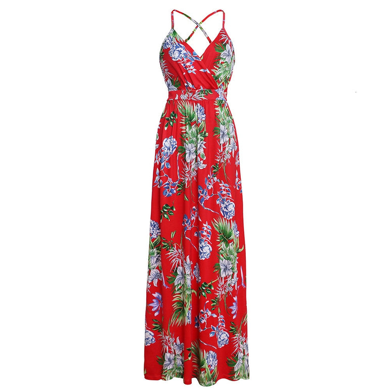 Tropical Jungle Leaf Boho Long Dress