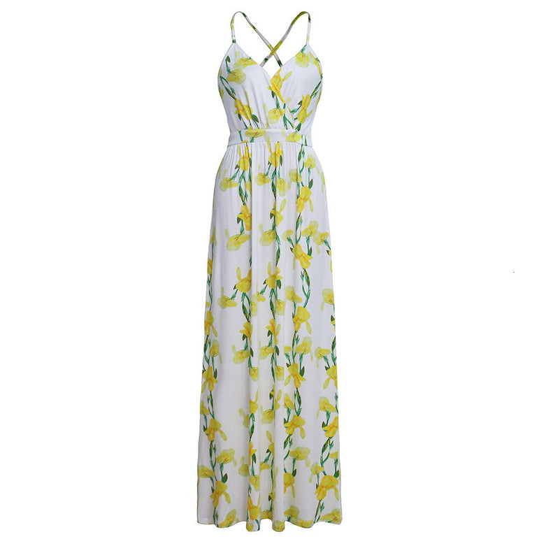 Tropical Jungle Leaf Boho Long Dress