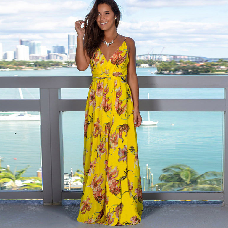 Tropical Jungle Leaf Boho Long Dress