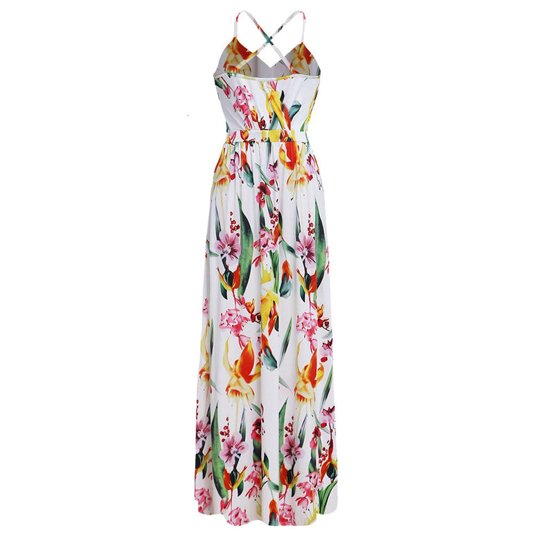 Tropical Jungle Leaf Boho Long Dress