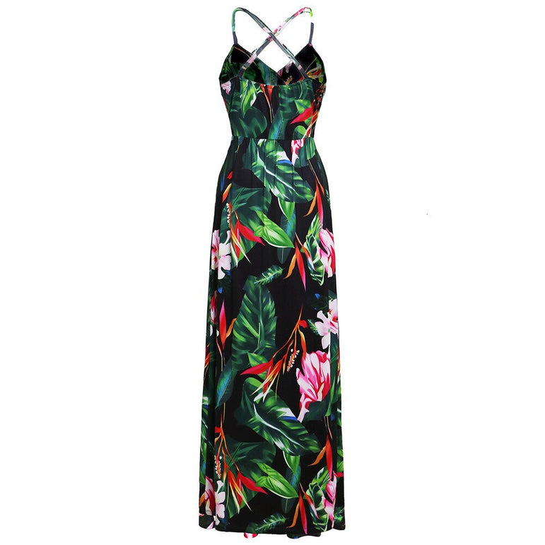 Tropical Jungle Leaf Boho Long Dress