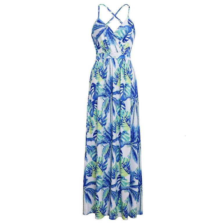 Tropical Jungle Leaf Boho Long Dress