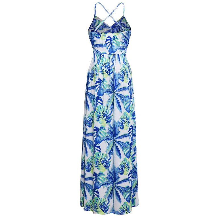 Tropical Jungle Leaf Boho Long Dress