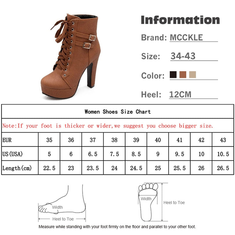 Cute Platform High Heels Female Lace Up Boot