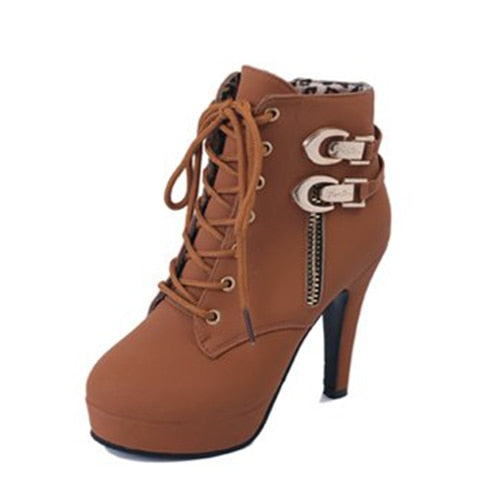 Cute Platform High Heels Female Lace Up Boot