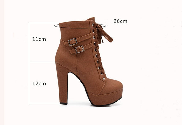 Cute Platform High Heels Female Lace Up Boot