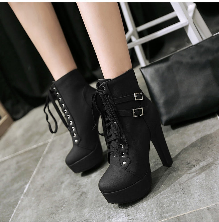 Cute Platform High Heels Female Lace Up Boot