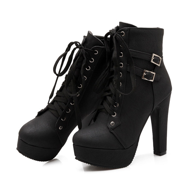 Cute Platform High Heels Female Lace Up Boot