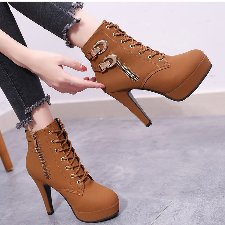 Cute Platform High Heels Female Lace Up Boot