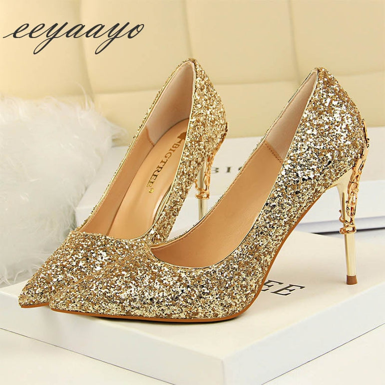 Spring Pointed Toe Metal High Heels