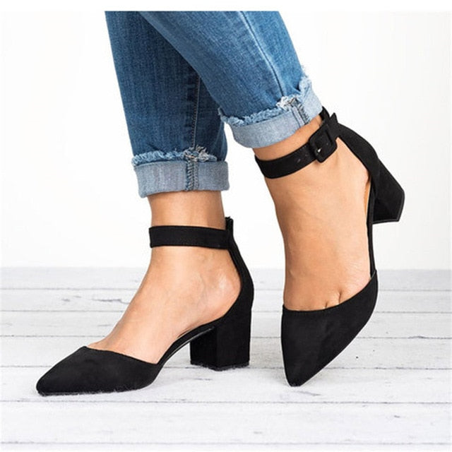 Ankle Strap Summer Shoes Female Block Heels