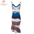 Ruffles Decor V-Neck Sling Print Asymmetrical Dress