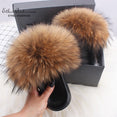 Fluffy Real FOX Fur Slides Indoor Slippers