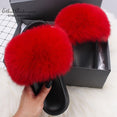 Fluffy Real FOX Fur Slides Indoor Slippers