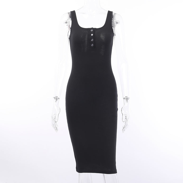 Knee-Length Elastic Sleeveless Bodycon Dress