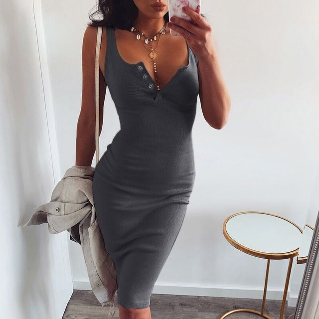 Knee-Length Elastic Sleeveless Bodycon Dress