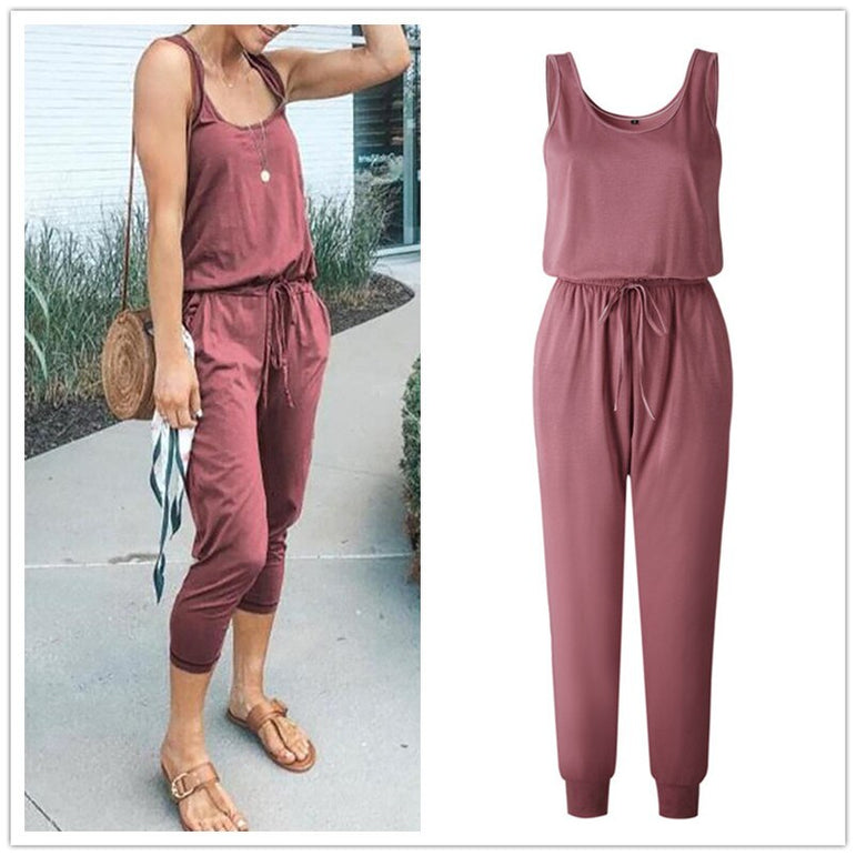 Sexy Off Shoulder Sleeveless Belts Jumpsuits