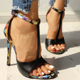 Cute Floral Print Super High Heels Sandals