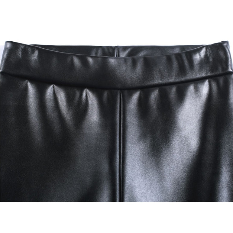 Soft PU Leather Women Velvet Pants