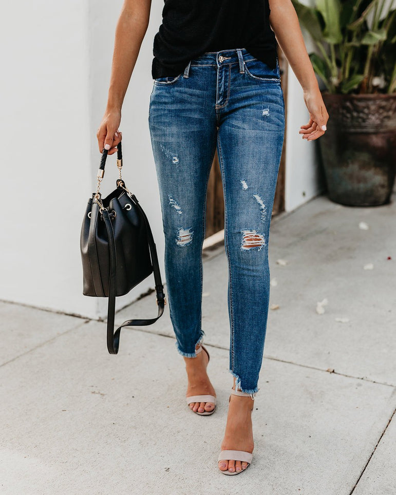 Stretch Ripped Skinny High Waist Denim Pants