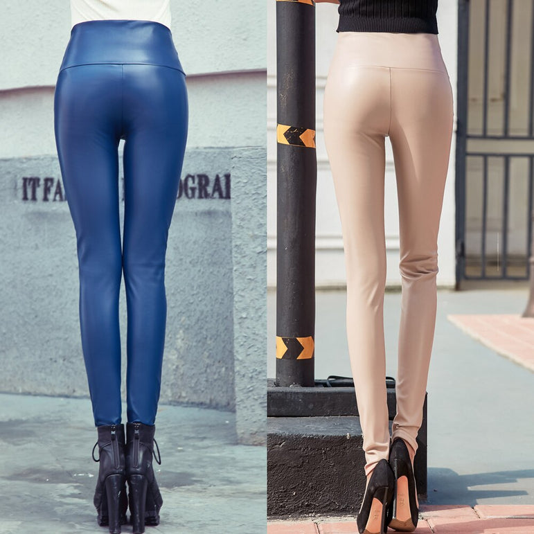 Thin Velvet PU Leather Elastic Stretch Pant