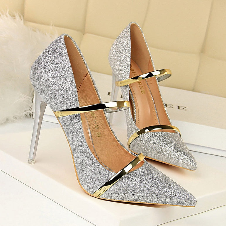 Gold Silver Wedding Party Stiletto Shoes