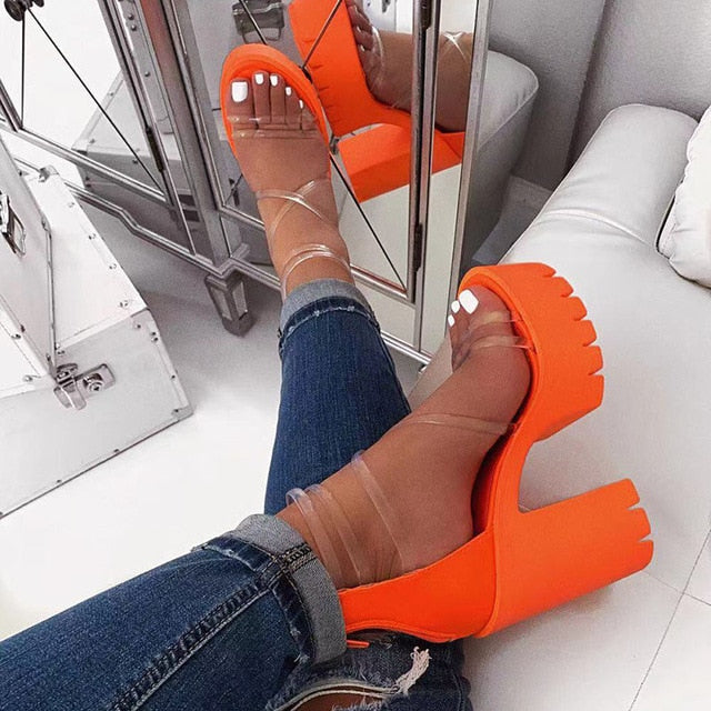 Jelly Sandals Open Toe Thick High Heels Platform