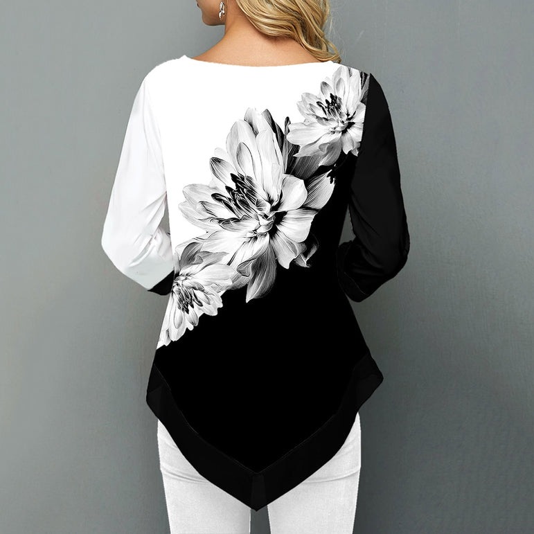 Floral Printed Women Shirt Asymmetric Blouse