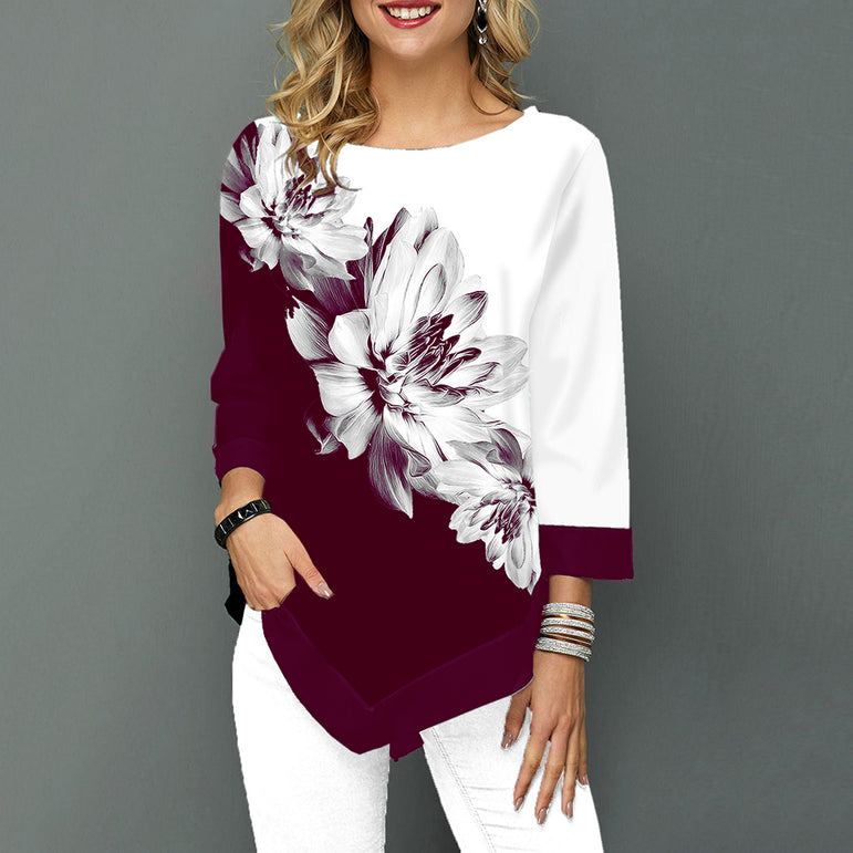 Floral Printed Women Shirt Asymmetric Blouse