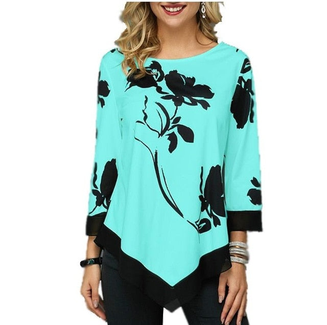 Floral Printed Women Shirt Asymmetric Blouse