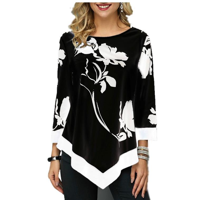 Floral Printed Women Shirt Asymmetric Blouse