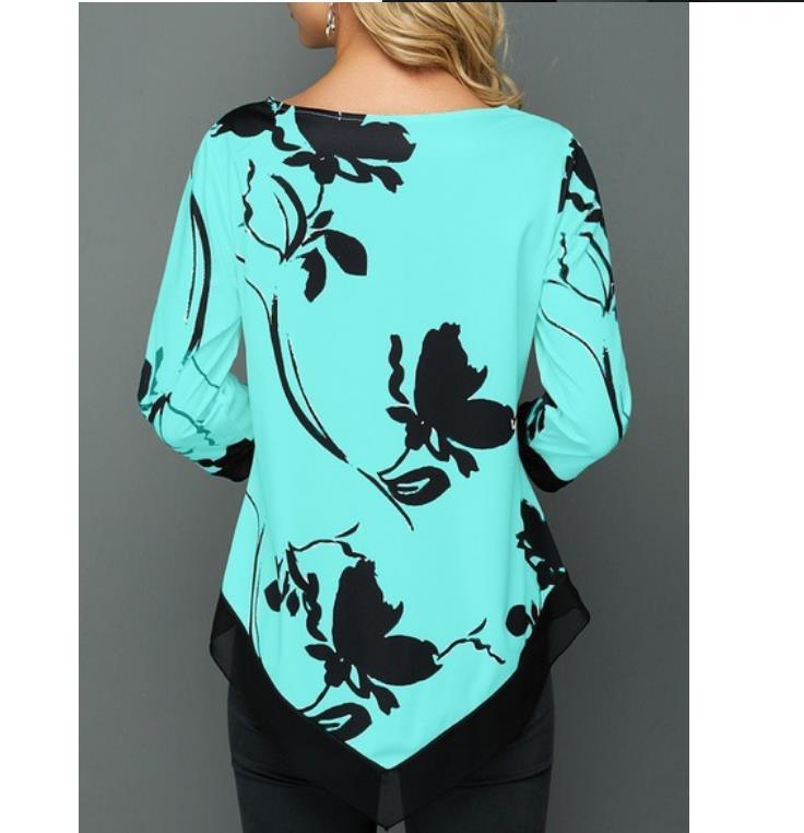 Floral Printed Women Shirt Asymmetric Blouse