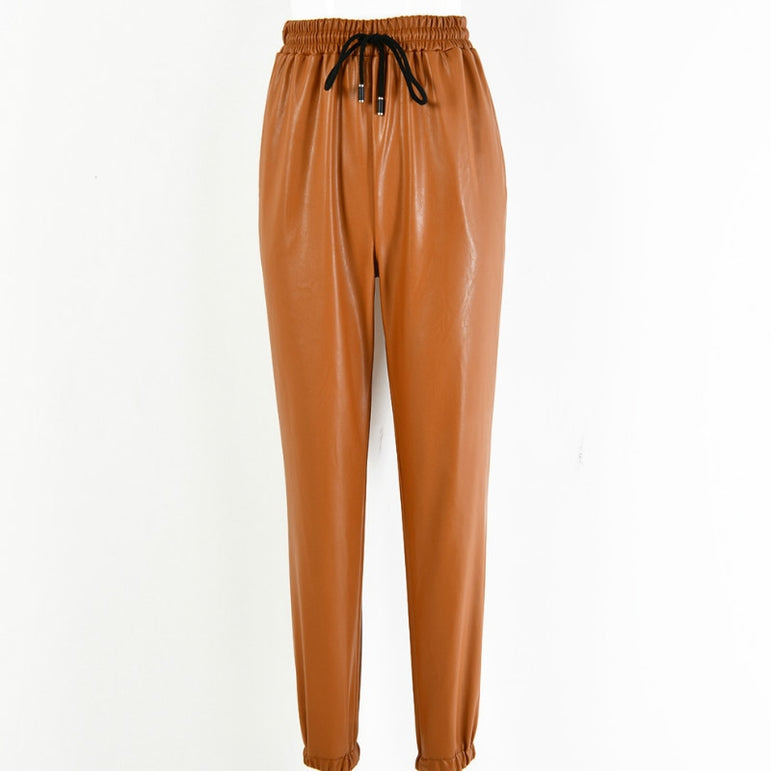 PU Leather Fashion Street Lady Elastic Pants