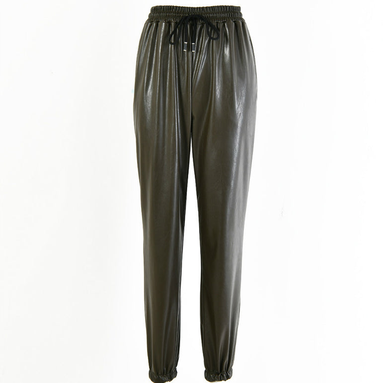 PU Leather Fashion Street Lady Elastic Pants