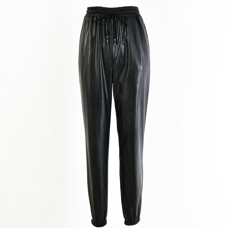 PU Leather Fashion Street Lady Elastic Pants