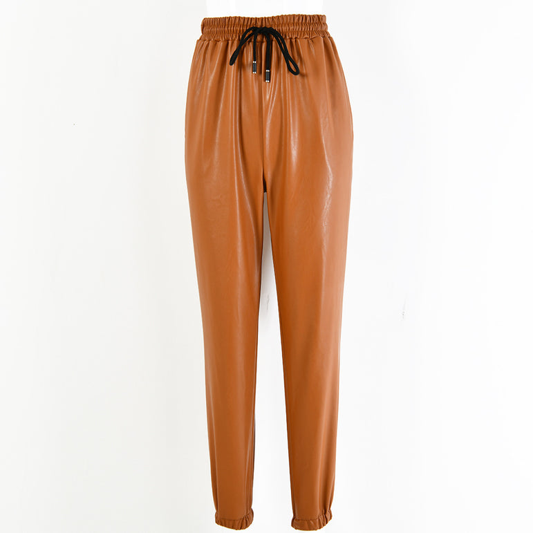 PU Leather Fashion Street Lady Elastic Pants