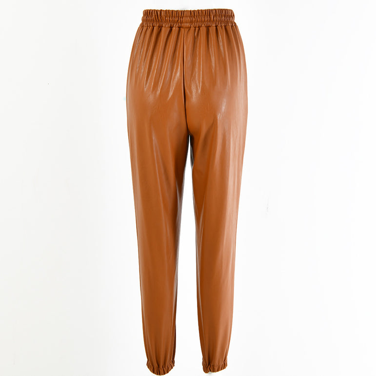 PU Leather Fashion Street Lady Elastic Pants