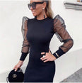 Elegant Mesh Sheer Long Sleeve Slim Stretch Dress