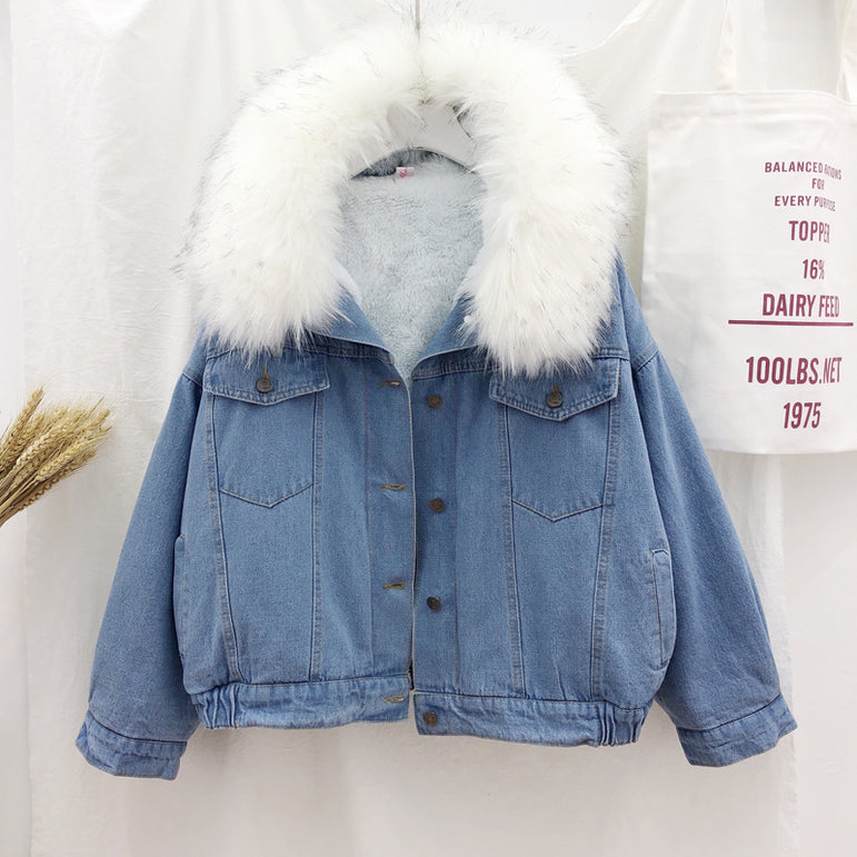 Velvet Thick Denim Faux Fur Jacket