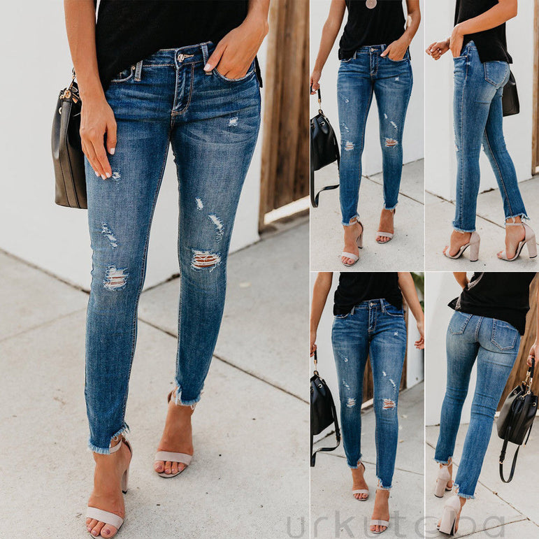 Stretch Ripped Skinny High Waist Denim Pants