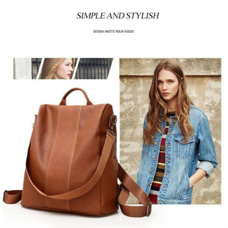 Female Anti-theft Backpack Classic PU Leather Bag