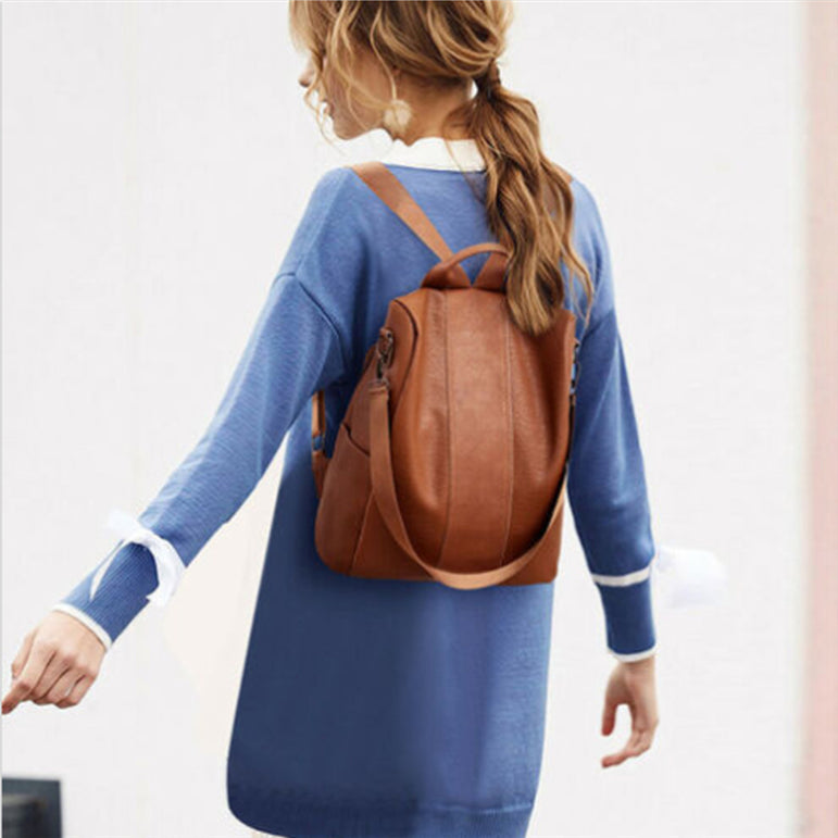 Female Anti-theft Backpack Classic PU Leather Bag