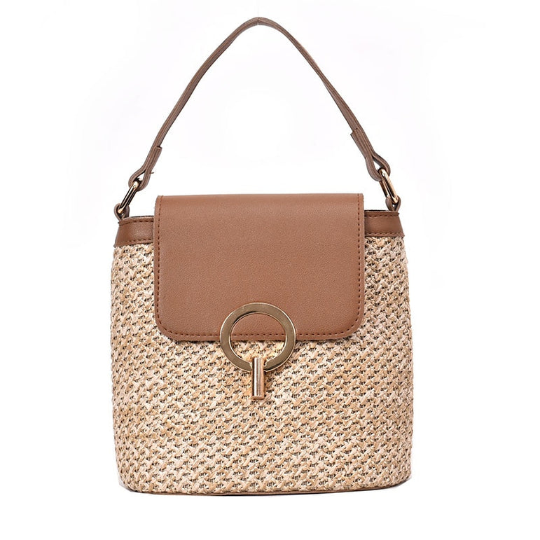 Small Straw Bucket Crossbody Bags