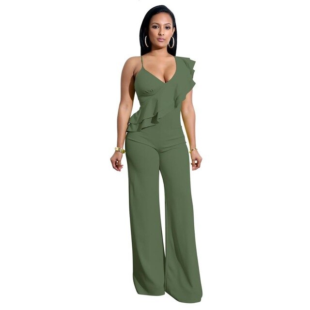 Sexy Deep V-Neck Ruffles Strap Jumpsuits