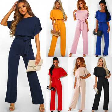 Elegant O Neck Casual Women Bandage Jumpsuits