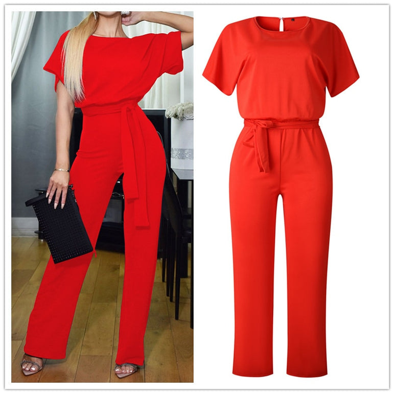 Elegant O Neck Casual Women Bandage Jumpsuits