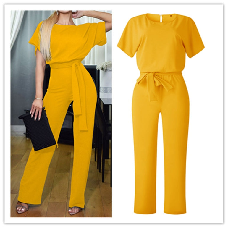 Elegant O Neck Casual Women Bandage Jumpsuits