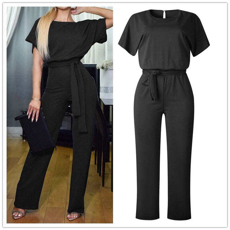 Elegant O Neck Casual Women Bandage Jumpsuits